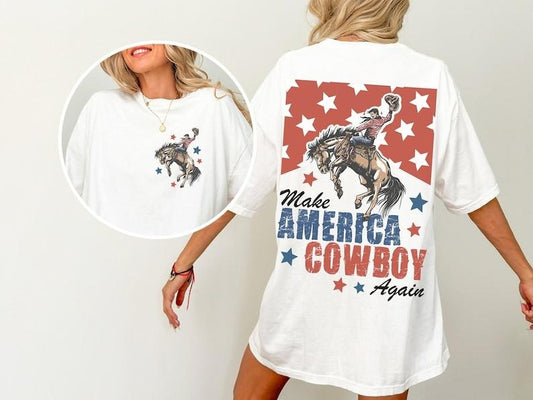 Make America Cowboy Again Shirt, Bucking Bronco, July 4th Tee, America Shirt, Patriotic Shirt, Cowboy Shirt, Western...