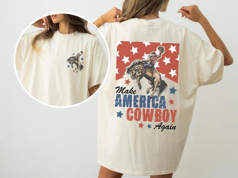 Make America Cowboy Again Shirt, Comfort Colors, Bucking Bronco, July 4th Tee, America Shirt, Patriotic Shirt, Cowboy Shirt, Trump Shirt