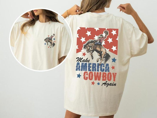 Make America Cowboy Again Shirt, Comfort Colors, Bucking Bronco, July 4th Tee, America Shirt, Patriotic Shirt, Cowboy Shirt, Trump Shirt