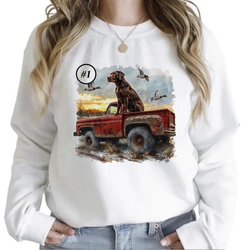 Mallard Duck Labrador Dog and Red Truck Sweatshirts Unisex Hoodie 4th of July T-shirt Hunting Season Unisex Cotton Womenswear
