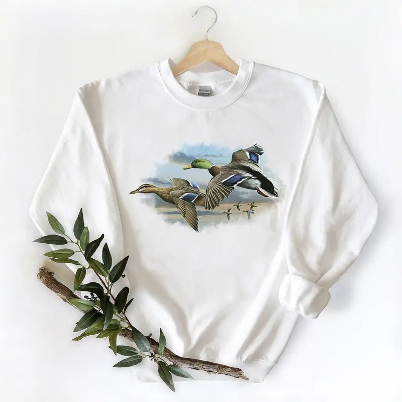 Mallard Duck Two Born To Hunt Retro Duck Hunting T-Shirts Graphic Tee Unisex Sweatshirt , Hunting Season, Cotton