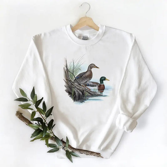 Mallard Duck Two Retro Shirts Duck  Hunting Season Vintage T-Shirts Graphic Tee Unisex Sweatshirt Pullover, Cotton
