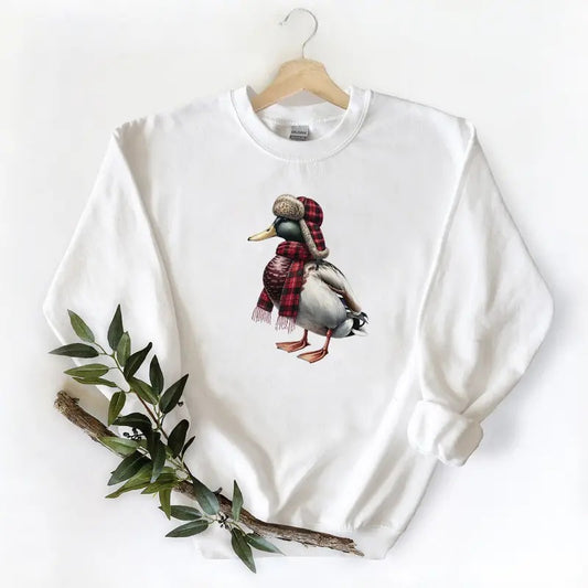 Mallard Duck wearing a Christmas scarf Unisex Tshirt Sweatshirt Hoodie, for Mallard duck lovers, Gift Christmas Cotton