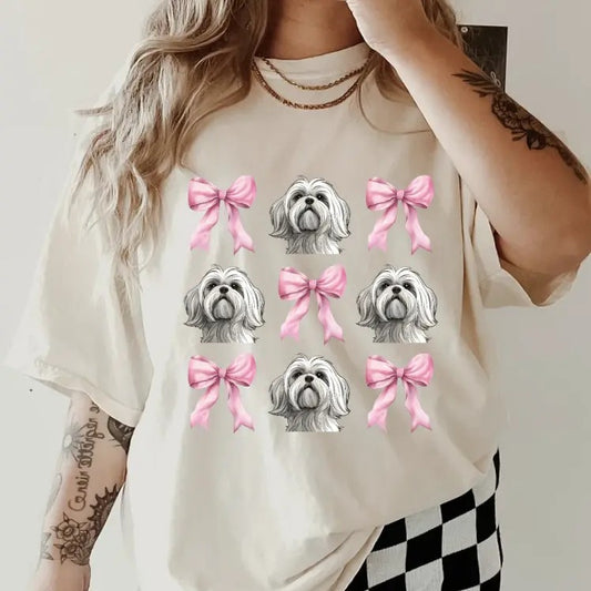 Maltese and bows Shirt~ Unisex Apparel Relaxed Fit Printed In The USA Clothing Womenswear Casual Comfort Cotton Top Athletic Boho Chic