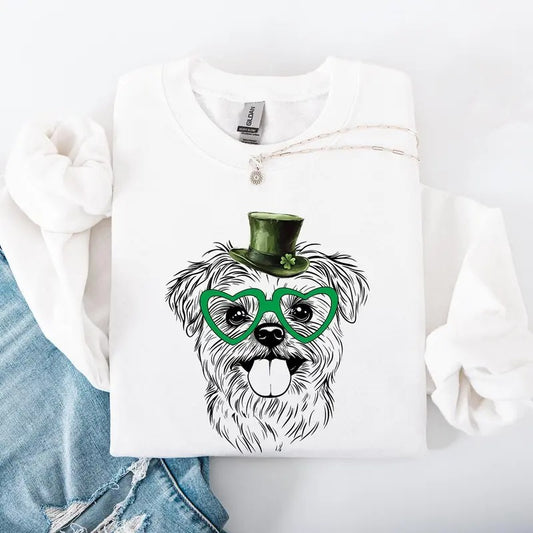 Maltese, Adorable Dog, St Patrick's Day, Lucky, Irish Sweatshirt, Crew Neck, Women's, Crewneck