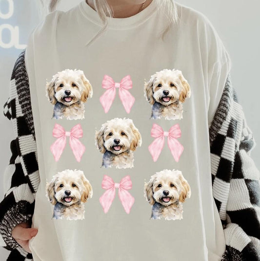 Maltipoo with bows Shirt ~ Unisex Apparel Relaxed Fit Printed In The USA Clothing Womenswear Casual Comfort Cotton Top Athletic Boho Chic