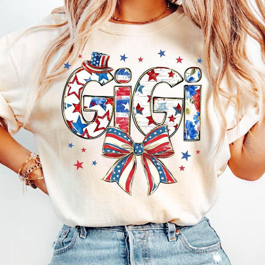 Mama 4th of July T-Shirt, Family 4th of July T-Shirt, American Mama T-Shirt, Fourth of July USA Flag T-Shirt, Patriotic T-Shirt Brushstroke Mama Mini Gigi Nana