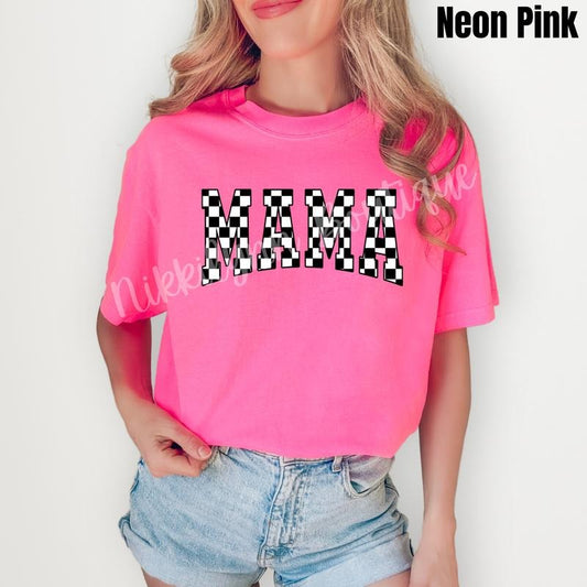 Mama Black Checker Comfort Colors T-Shirt 'NLB'