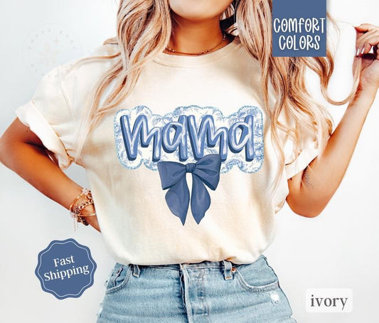 Mama Bow Shirt Comfort Colors, Coquette Mama Tshirt, Gift For Mom Womenswear Oversized Crewneck Tee