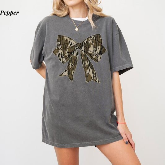 Mama Camo Coquette Bow T-Shirt, Comfort Colors Soft Cotton Tee, Trendy Mom Shirt, Ultra Soft Cotton Tee, Everyday Casual Wear