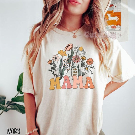 Mama Comfort Colors Shirt, Wildflowers, Retro Mom TShirt, Mother's Day Gift, Flower Shirts for Women