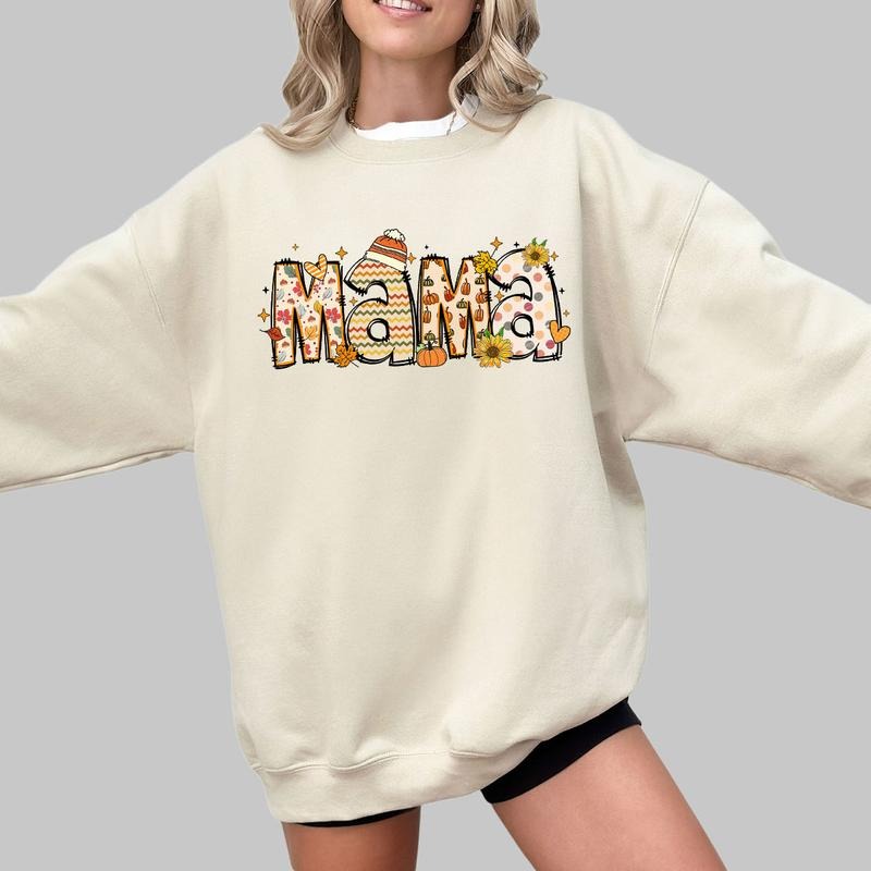 Mama Fall Shirt, Pumpkin Shirt for Women, Autumn Pattern Tee for Her, Thanksgiving Shirt, Cute Fall Sweaters, Comfort Shirt for Mom Mama, Autumn Tee for Women, Fall Pumpkins T-Shirt, Women Top