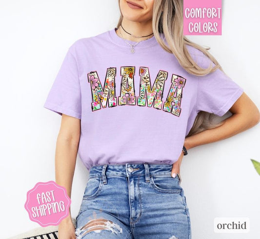 Mama Floral Shirt Comfort Colors, Mother's Day Gift for Mom, Mama Varsity Floral Letters Shirt, Cute Mom Shirt, Oversized Mama Tshirt