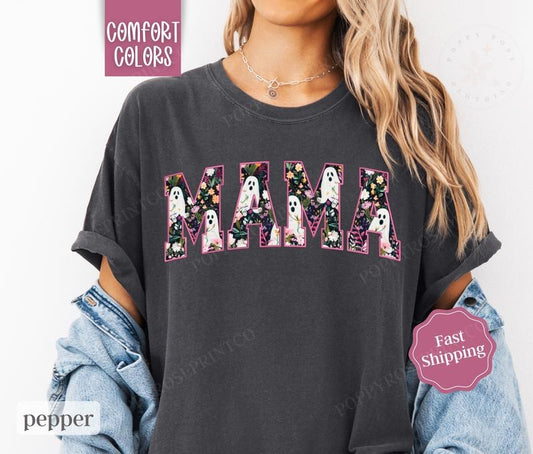 Mama Halloween Shirt Comfort Colors, Mom Tee, October Tshirt for Women Oversized Crewneck Tee