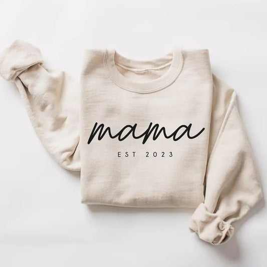 Mama Letters Crew Neck Sweatshirt - Casual Style, Fitted Fit, Medium Length, Fall Season T-Shirts, Hoodie | WearSparks.com
