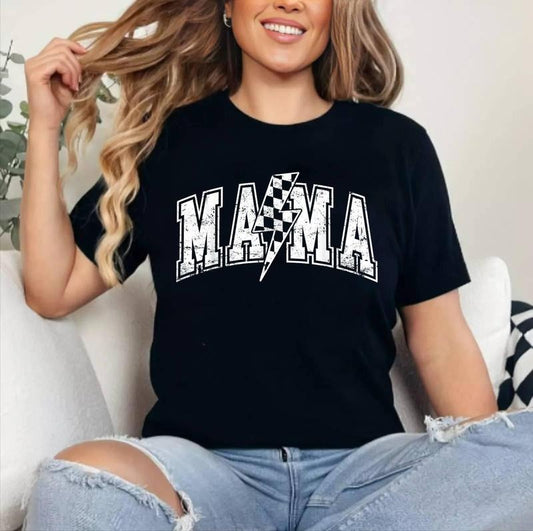 Mama Lightning Bolt Checkered Varsity Mom Women Mother's Day T-Shirt ,Unisex Cotton, Top Womenswear