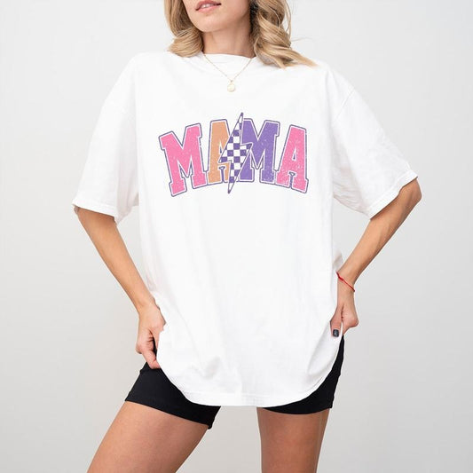 Mama Lightning Shirt, Comfort Color Mama Shirt, Retro Mama T-Shirts, Mother's Day Shirt, Gifts For Mama, Mama Lightning Comfort Color, Shirt For Women, Mom Life, Mother's Shirt, Mama Checkered Shirt, Women Tops Casual Womenswear