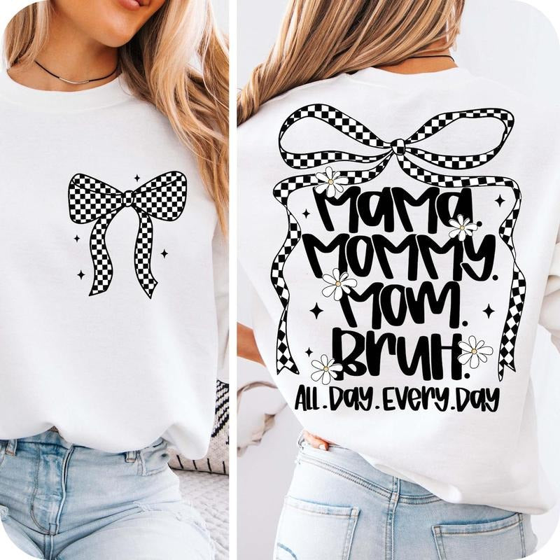 Mama Mummy Mom Bruh Double Sides Shirt, Checkered Mama Coquette Shirt, Retro Mama Tee, Happy Mother's Day Gift, Mothers...