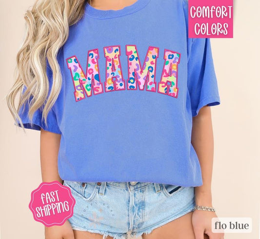 Mama Shirt Comfort Colors, Mother's Day Gift for Mom, Mama Varsity Leopard Letters Shirt, Cute Mom Shirt, Oversized Mama Tshirt