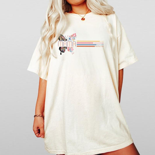 Mama Shirt, Comfort Color T-shirt For Mother, Mama Shirt, Mother's Day Shirt Gifts, Floral Shirt, Loved Hardworking Selfless Protective Shirt, Shirt For Women, Gift For Mother's Day, Women Top Casual Womenswear Butterflies Retro Breathable Tee Comfortable