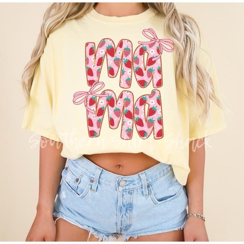 Mama Strawberry & Bows T shirt  | Banana comfort colors t shirt