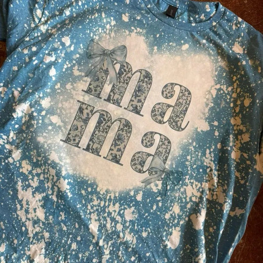 Mama Vintage Floral - China Print - Bleached Shirt - Gildan