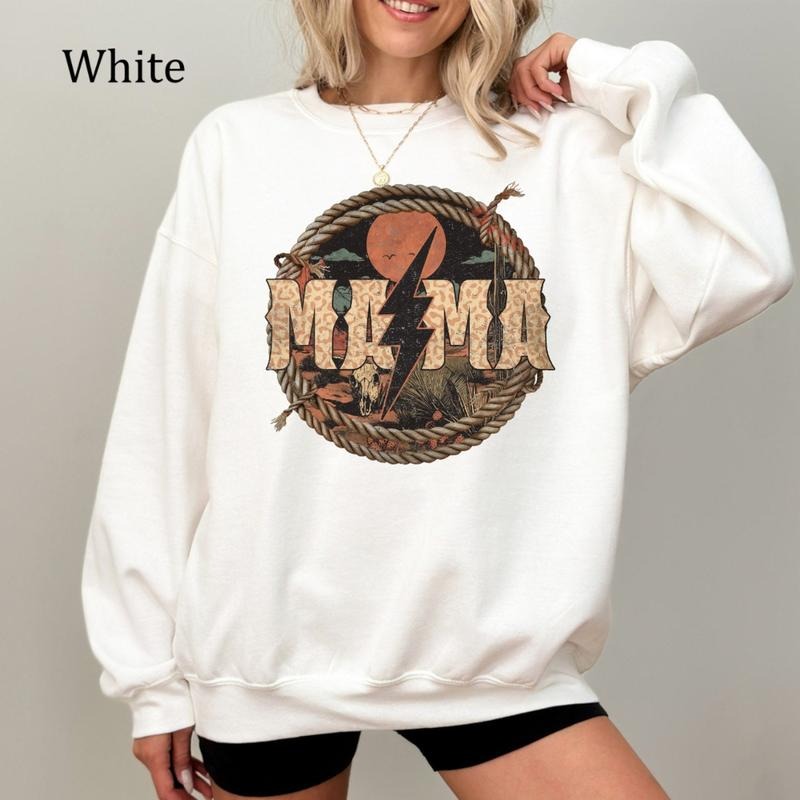 Mama Western Lightning Bolt Sweatshirt, Cowboy Graphic Shirts, Mother's Day Western Shirt, Rustic Rodeo Mama Top, Country Mom Gift, Cozy Fleece Sweatshirt, Everyday Casual Comfort