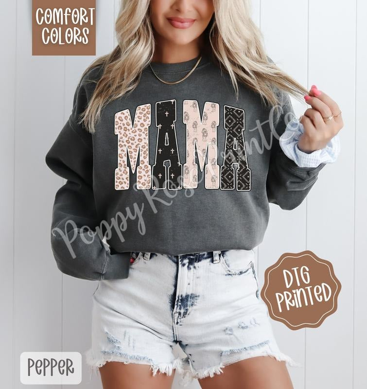 Mama tiger Comfort Colors Sweatshirt, Trendy Women's Crewneck