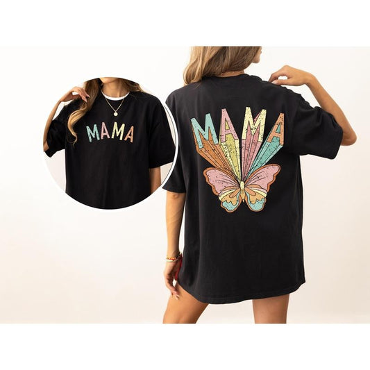 Mama, Butterfly, Colorful, Mother's Day, Mother, Front and Back, Pastel, Retro, Psychedelic, Tshirt, Women's Comfort Color Tee, Tshirt