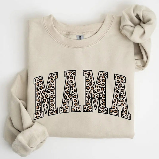 Mama, Leopard Print Sweatshirt, Crew Neck, Women's, Crewneck T-Shirts, Hoodie | WearSparks.com