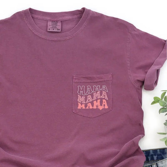 Mama, Leopard, Heart, Pocket Tee, Women's Comfort Colors Tee