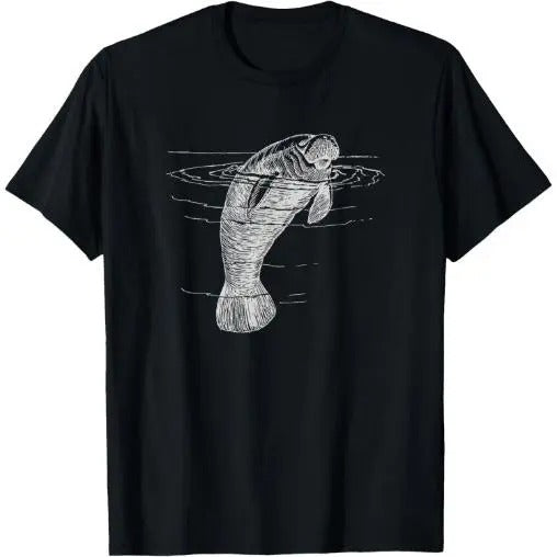 Manatee Illustration Sea Cow Marine Mammal Friendly Manatee T-Shirt Made in USA
