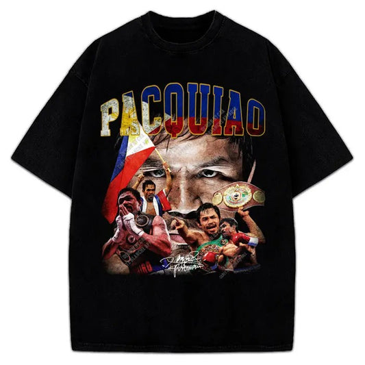 Manny PacQ Goat Boxing Vintage Style Graphic Design T-Shirt Graphic Tee Crewneck Cotton Menswear Top