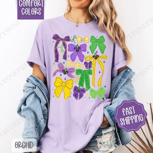 Mardi Gras Bows Comfort Colors, Coquette Mardi Gras Women's Tee, Louisiana Women's Tshirt