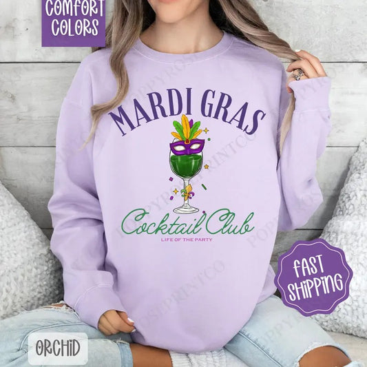 Mardi Gras Cocktail Club Comfort Colors Sweatshirt, Louisiana Parade Women's Crewneck, Holiday Women's Sweater