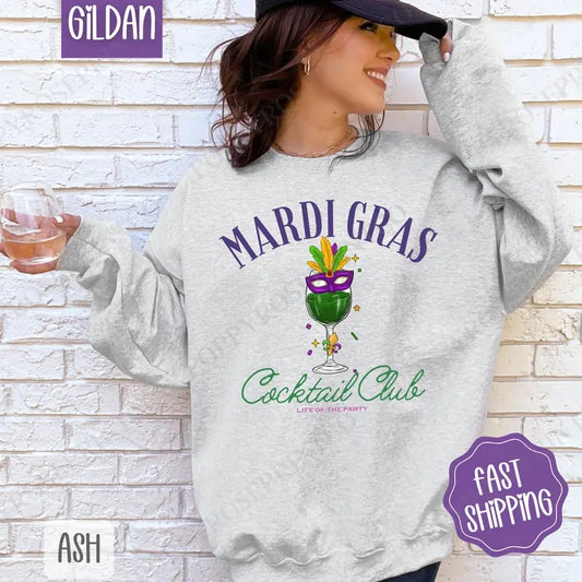 Mardi Gras Cocktail Club Sweatshirt, Louisiana Parade Crewneck, Holiday Women's Sweater