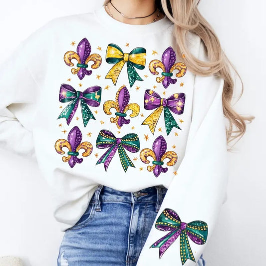 Mardi Gras Coquette Sweatshirt, Fat Tuesday Vibes T-Shirt, Louisiana Mardi Gras Crewneck, Festive Holiday Clothing