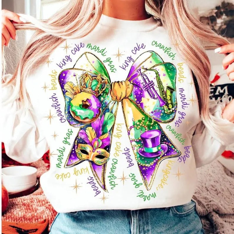 Mardi Gras Coquette Sweatshirt, Mardi Gras Vibes Sweatshirt, Mardi Gras Sweatshirt T-Shirts, Hoodie | WearSparks.com