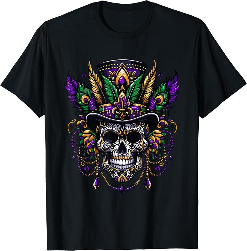 Mardi Gras Skull Top Hat New Orleans Witch Doctor Voodoo T-Shirt | Unisex Cotton Tee Gift | Full Size