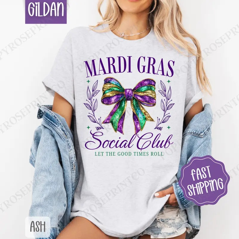 Mardi Gras Social Club Shirt Gildan, Fat Tuesday Women's Tee, Holiday Women's Tshirt Plus Sizes