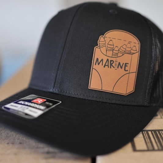 Marines Crayon Box Leather Hat Patch Richardson Hat Mesh Back Snap Back | Salty Vet |
