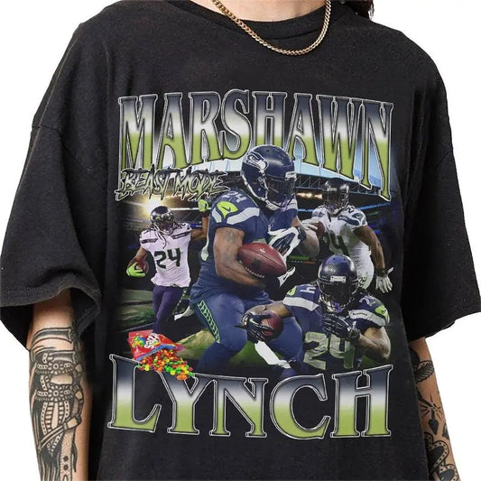 Marshawn Lynch 90s Vintage Bootleg Style T-Shirt, Classic Retro Graphic Unisex Tee Gift For Men and Women