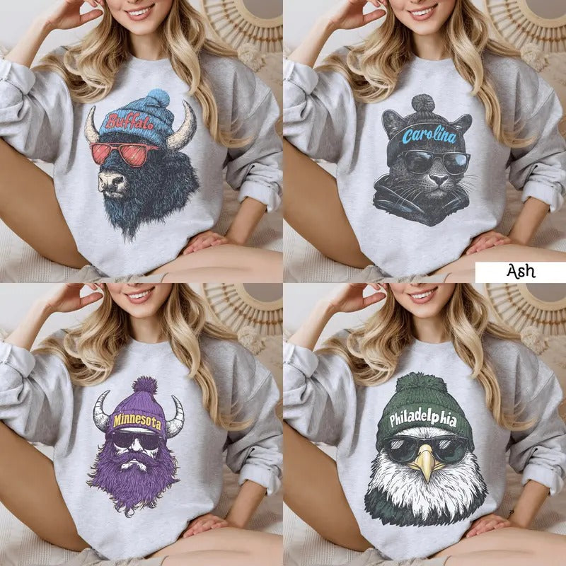 Mascot All Team Football Crewneck Sweatshirt, Vintage Sports Fan Apparel, Trendy Game Day Gift, Philadelphia Buffalo Detroit Shirt, For Men, Women