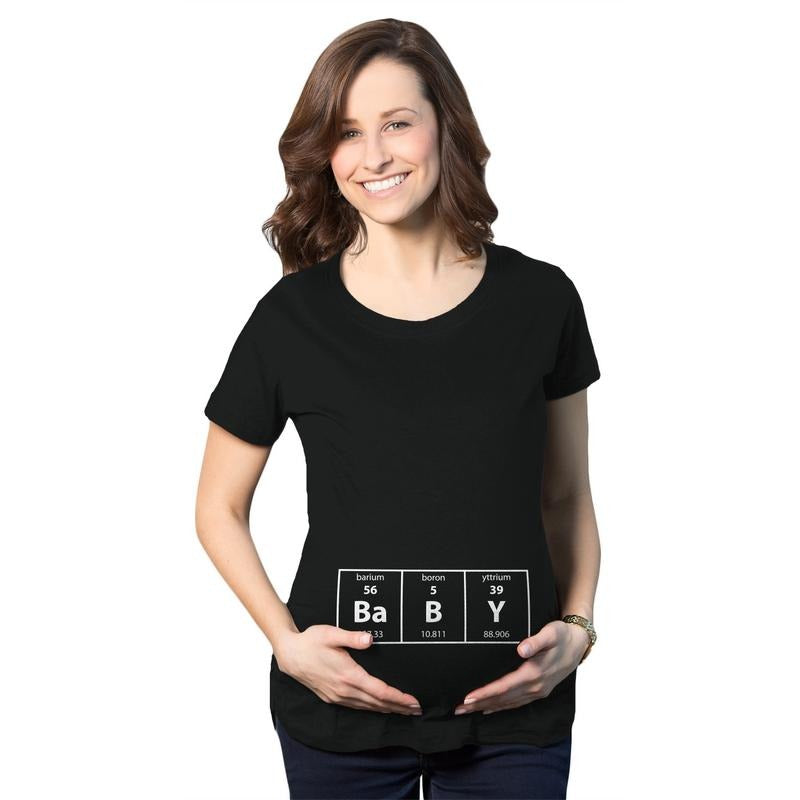 Maternity Baby Element Funny Announcement T Shirt Cool Pregnant Top Funny Graphic Maternity Tee Cute Pregnancy Tees With Plus Sizes Science Maternity Wear Funny Nerd Short Sleeve Funny Maternity Black