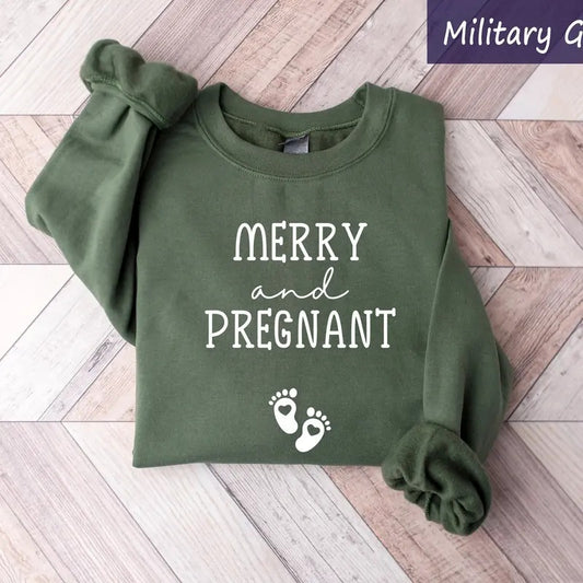 Maternity Christmas Shirt, Merry And Pregnant Christmas Sweatshirt, Pregnancy Announcement Shirt,Holiday Maternity Tee, Xmas Pregnancy Shirt