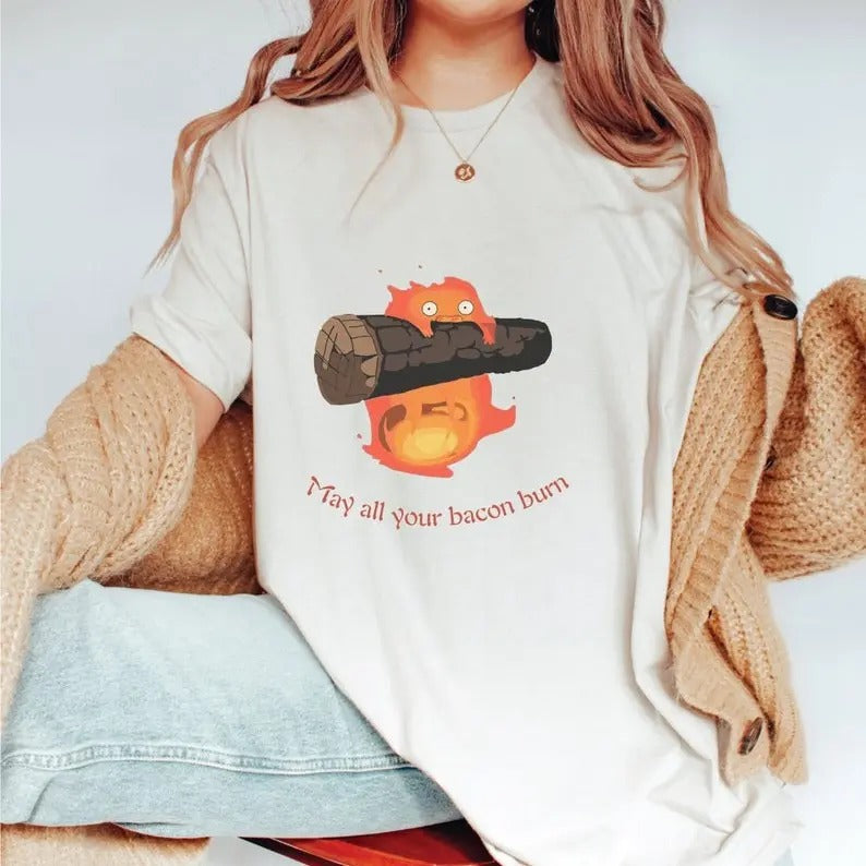 May All Your Bacon Burn Calcifer Sweatshirt  Bacon Tshirt  Cotton Tshirt  Cute Tshirt  Lovely Shirt  Women's Tshirt Hoodie