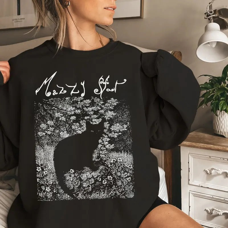 Mazzyy Vintage Star Cat Shirt, 90s Alternative Rock, Indie Apparel, Unisex Sweater Pullover Tee
