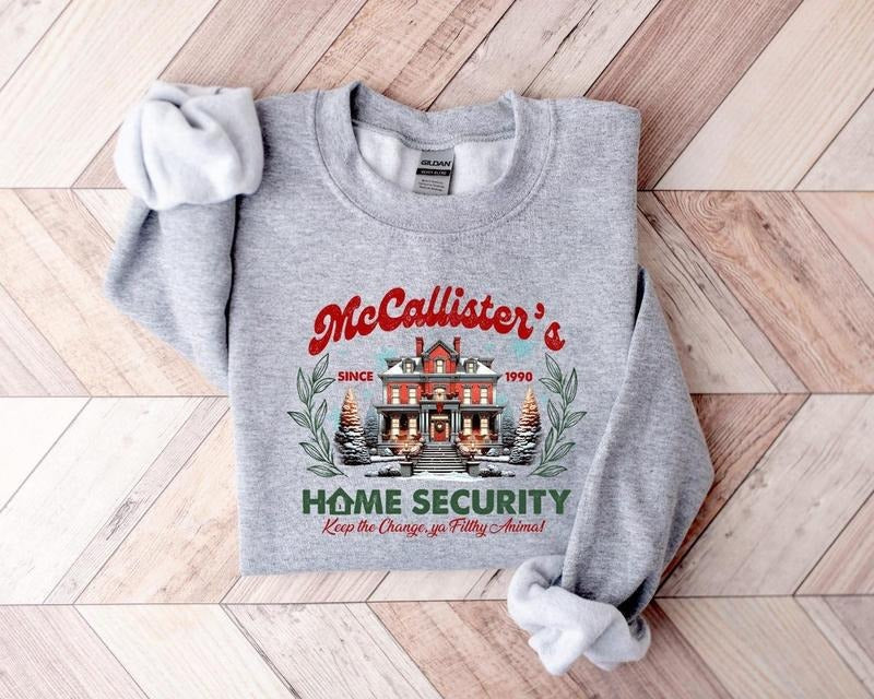 McCallister Home Security Sweatshirt, Christmas Movie Sweater, Funny Christmas Hoodie,McCallister Shirt, Christmas Gift, Xmas Movie Comfort Womenswear