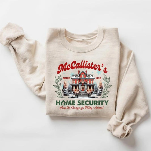 McCallister Home Security Sweatshirt, Christmas Movie Sweater, Funny Christmas Sweatshirt, McCallister Shirt, Christmas Gift, Xmas Movie Menswear Hoodie Menswear Hoodie Tops Pullover