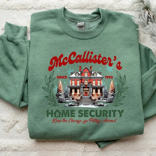 McCallister's Home Security Sweatshirt, Funny Home Alone Sweatshirt, Christmas Movies Sweater, Comfort Colors Printed T-Shirt, Cute Xmas Shirt, Full Color Print